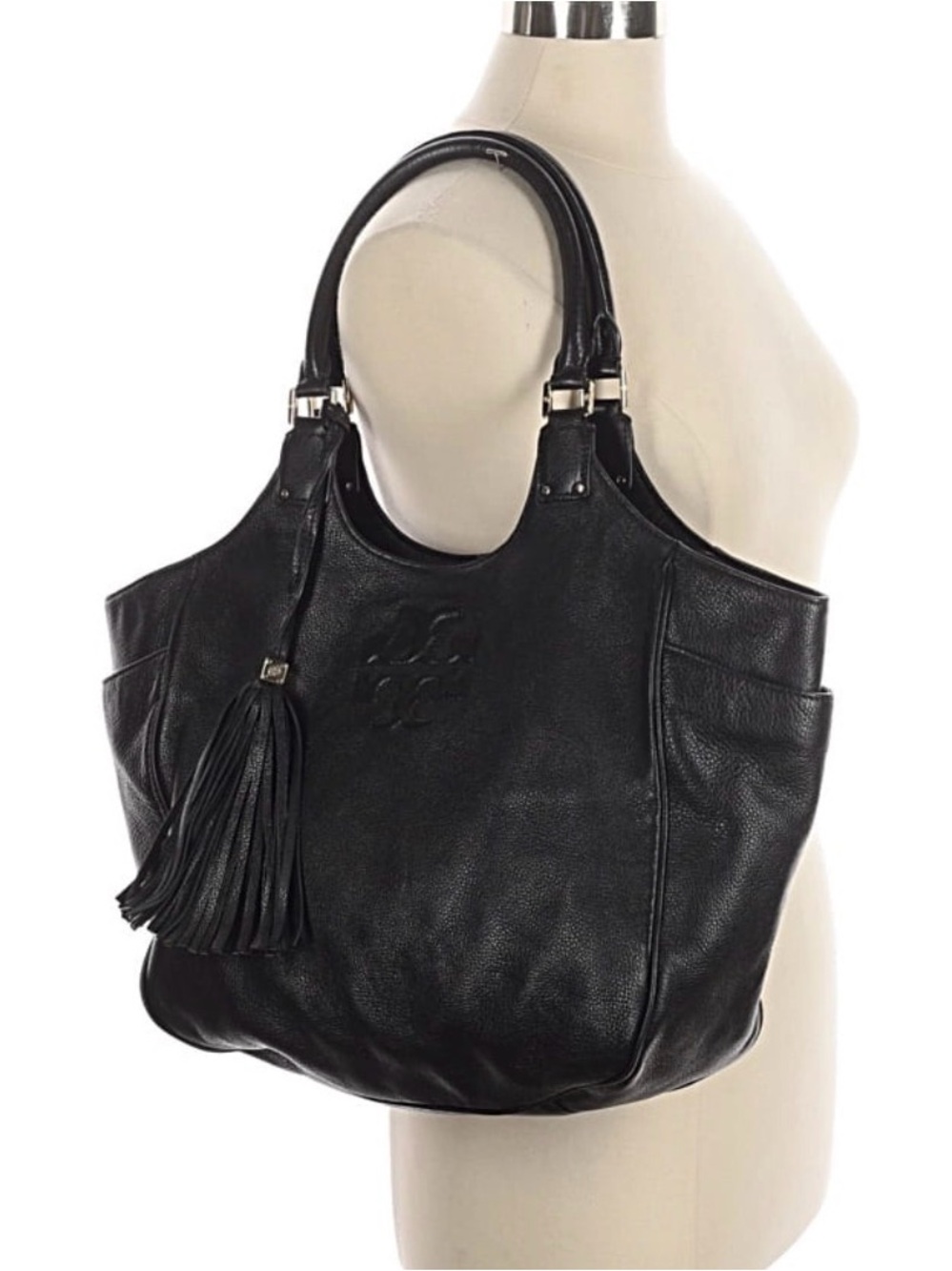 Tory Burch Thea Black Leather Tassel Shoulder Tote EUC - Excellent